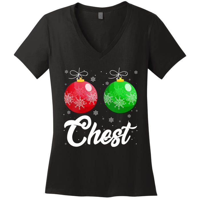 Chest Nuts Christmas Matching Couple Chestnuts Xmas Pajamas Women's V-Neck T-Shirt