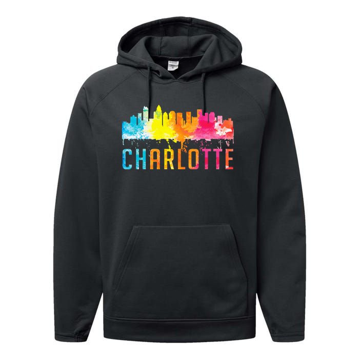 Charlotte North Carolina Watercolor Skyline Souvenir Performance Fleece Hoodie