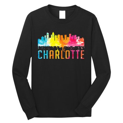 Charlotte North Carolina Watercolor Skyline Souvenir Long Sleeve Shirt