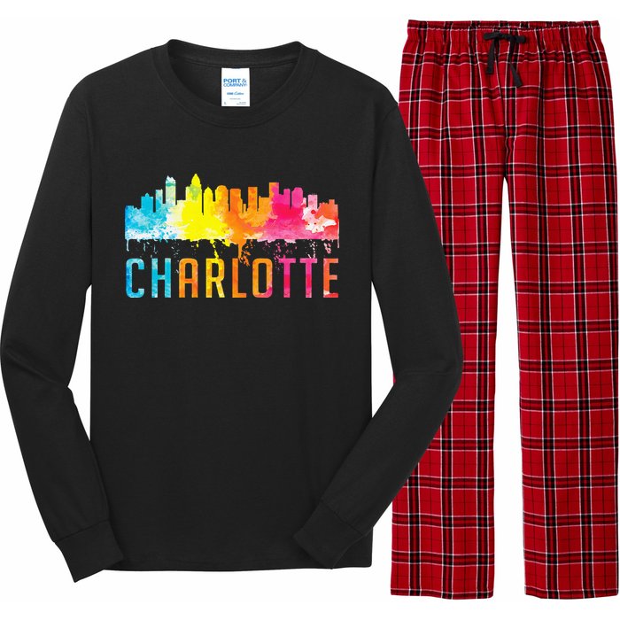 Charlotte North Carolina Watercolor Skyline Souvenir Long Sleeve Pajama Set