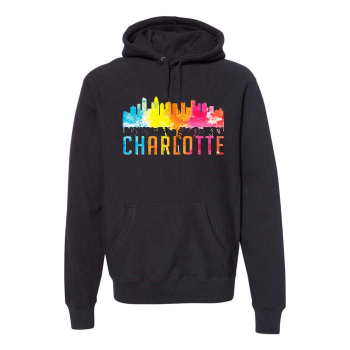 Charlotte North Carolina Watercolor Skyline Souvenir Premium Hoodie