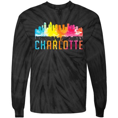 Charlotte North Carolina Watercolor Skyline Souvenir Tie-Dye Long Sleeve Shirt