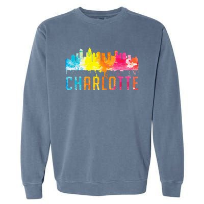 Charlotte North Carolina Watercolor Skyline Souvenir Garment-Dyed Sweatshirt