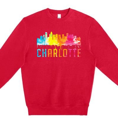 Charlotte North Carolina Watercolor Skyline Souvenir Premium Crewneck Sweatshirt