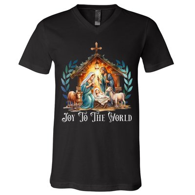 Christmas Nativity Christian Birth Of Jesus Joy To The World Gift V-Neck T-Shirt