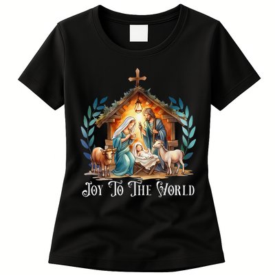 Christmas Nativity Christian Birth Of Jesus Joy To The World Gift Womens T-Shirt