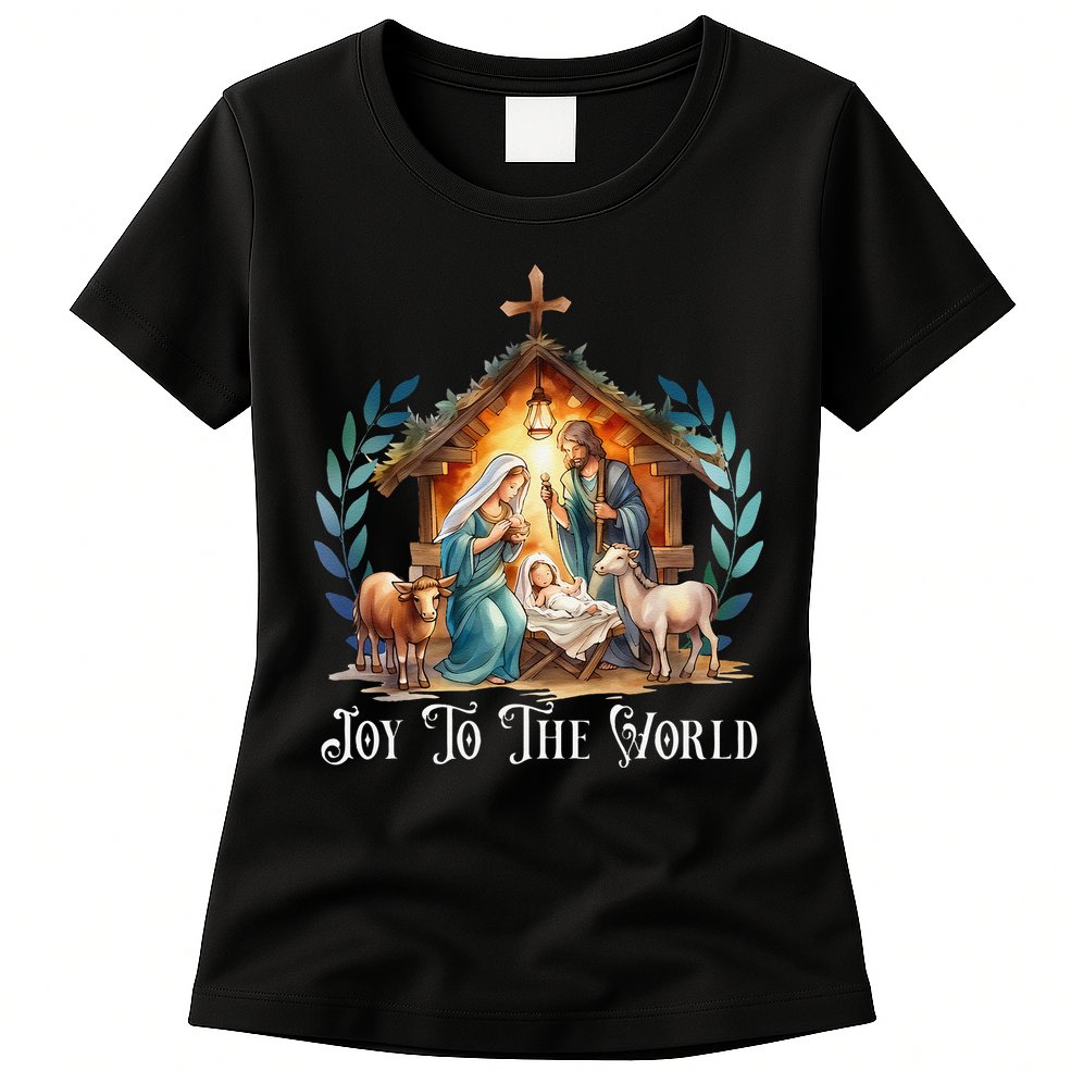 Christmas Nativity Christian Birth Of Jesus Joy To The World Gift Womens T-Shirt