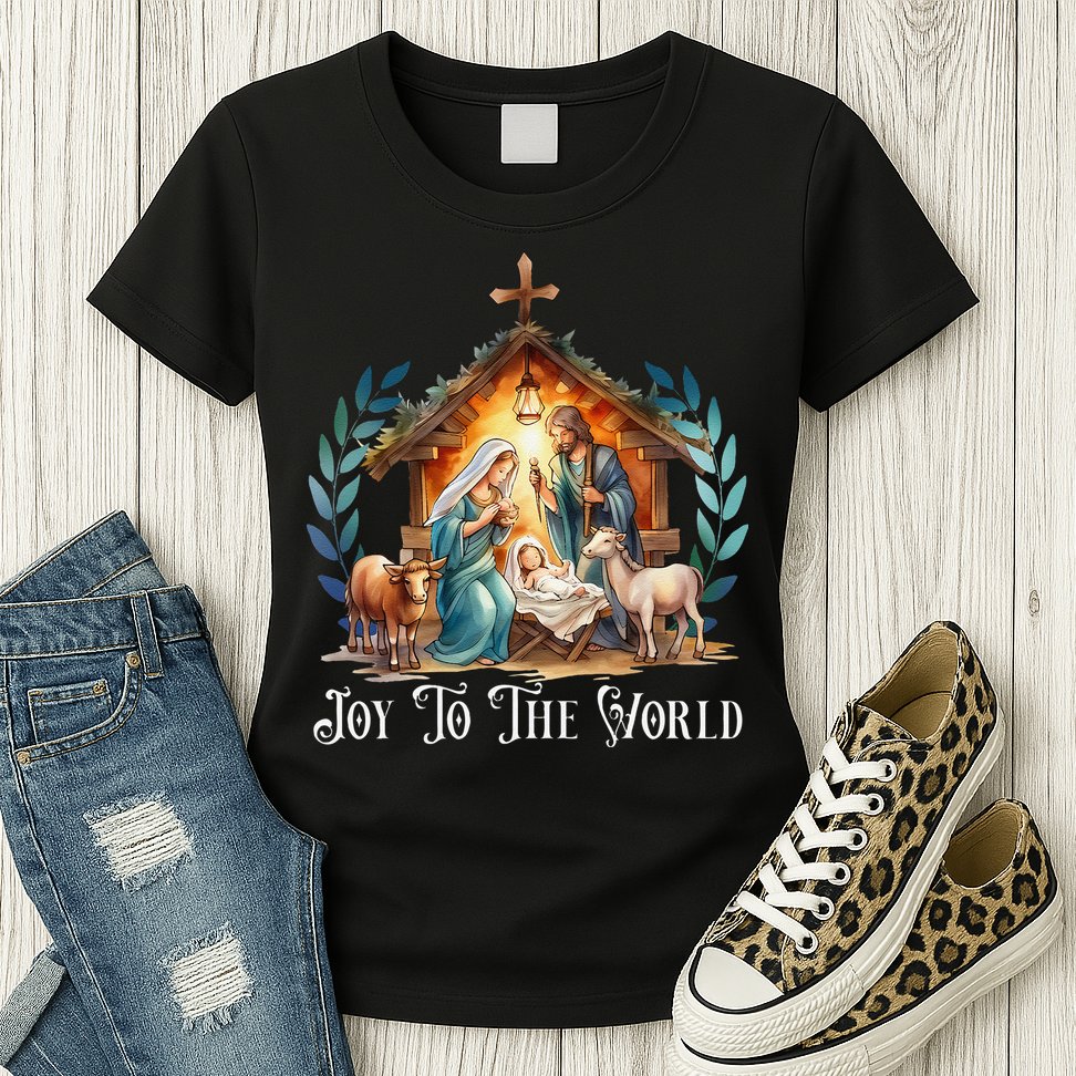 Christmas Nativity Christian Birth Of Jesus Joy To The World Gift Womens T-Shirt