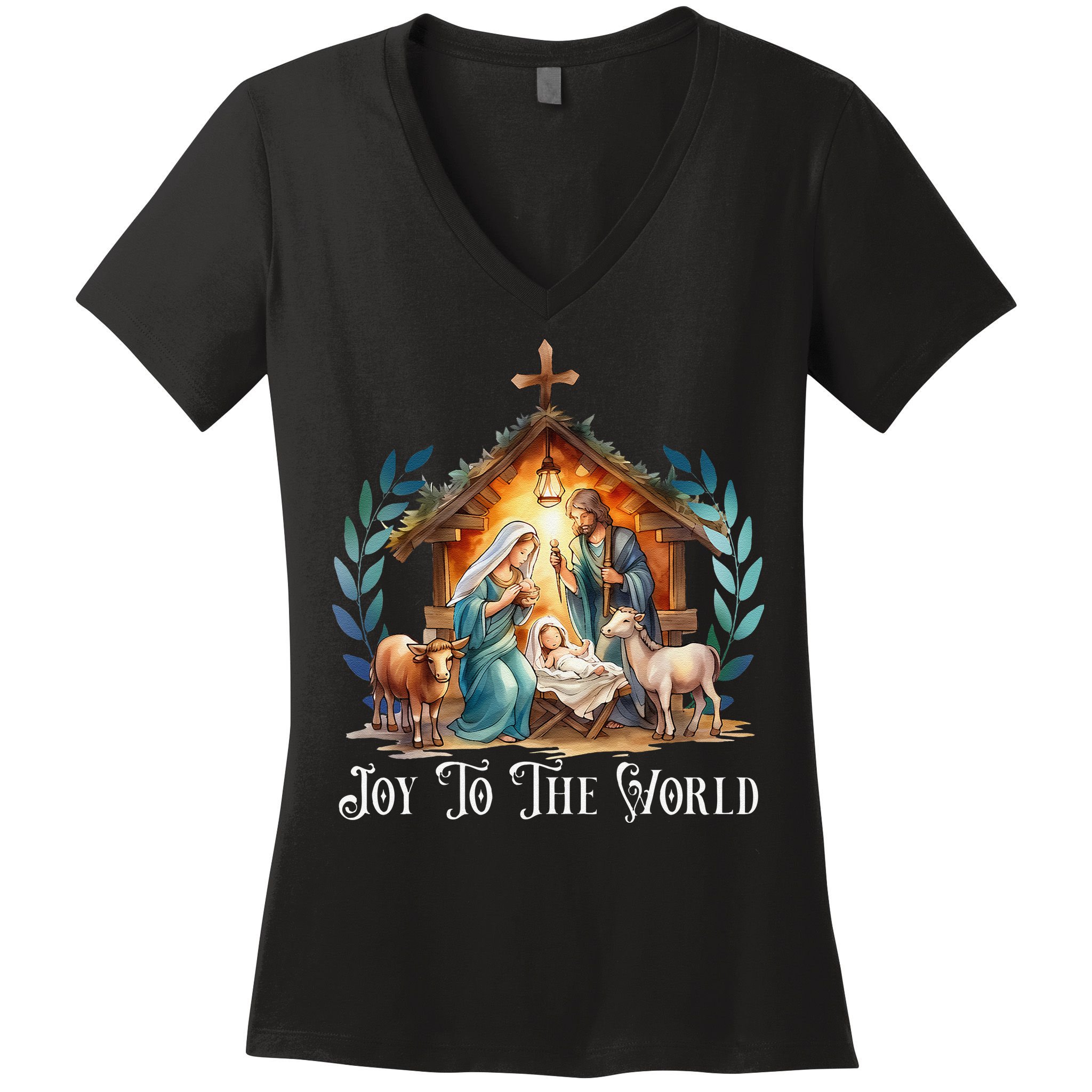 Christmas Nativity Christian Birth Of Jesus Joy To The World Gift Women's V-Neck T-Shirt
