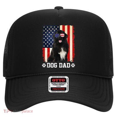 Cool Newfoundland Dog Dad American Flag FatherS Day High Crown Mesh Back Trucker Hat