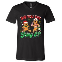 Christmas Nurse Did You Try Icing It Gingerbread Man V-Neck T-Shirt