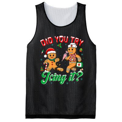 Christmas Nurse Did You Try Icing It Gingerbread Man Mesh Reversible Basketball Jersey Tank