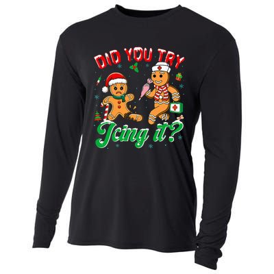 Christmas Nurse Did You Try Icing It Gingerbread Man Cooling Performance Long Sleeve Crew