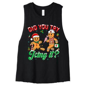 Christmas Nurse Did You Try Icing It Gingerbread Man Women's Racerback Cropped Tank