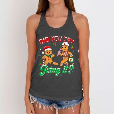 Christmas Nurse Did You Try Icing It Gingerbread Man Women's Knotted Racerback Tank