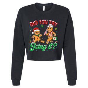 Christmas Nurse Did You Try Icing It Gingerbread Man Cropped Pullover Crew