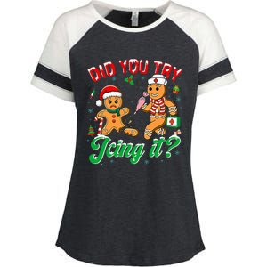 Christmas Nurse Did You Try Icing It Gingerbread Man Enza Ladies Jersey Colorblock Tee