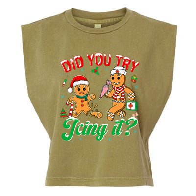 Christmas Nurse Did You Try Icing It Gingerbread Man Garment-Dyed Women's Muscle Tee