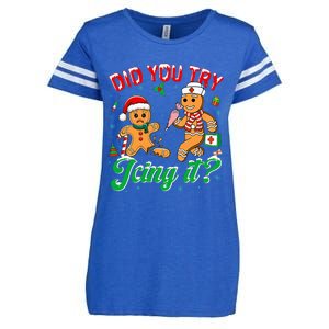 Christmas Nurse Did You Try Icing It Gingerbread Man Enza Ladies Jersey Football T-Shirt