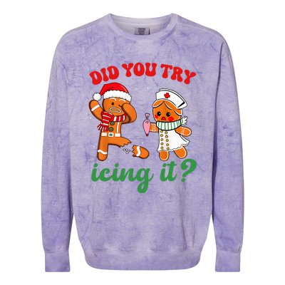 Christmas Nurse Did You Try Icing It Gingerbread Man Colorblast Crewneck Sweatshirt