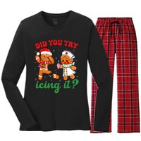 Christmas Nurse Did You Try Icing It Gingerbread Man Women's Long Sleeve Flannel Pajama Set 