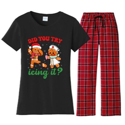 Christmas Nurse Did You Try Icing It Gingerbread Man Women's Flannel Pajama Set