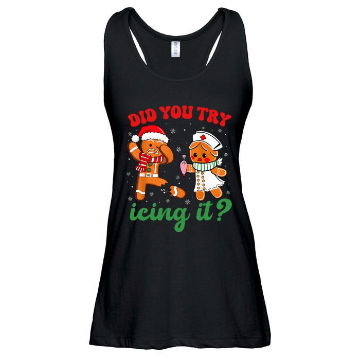 Christmas Nurse Did You Try Icing It Gingerbread Man Ladies Essential Flowy Tank