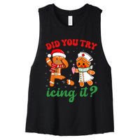 Christmas Nurse Did You Try Icing It Gingerbread Man Women's Racerback Cropped Tank