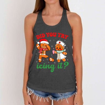 Christmas Nurse Did You Try Icing It Gingerbread Man Women's Knotted Racerback Tank