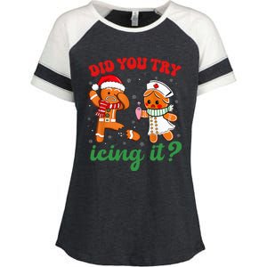 Christmas Nurse Did You Try Icing It Gingerbread Man Enza Ladies Jersey Colorblock Tee