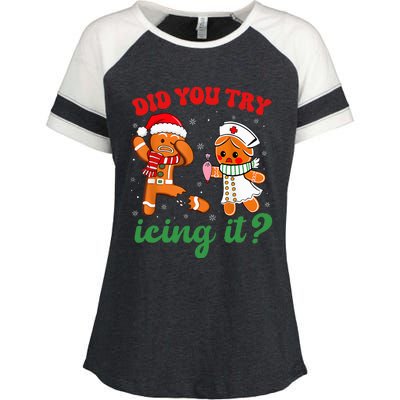 Christmas Nurse Did You Try Icing It Gingerbread Man Enza Ladies Jersey Colorblock Tee