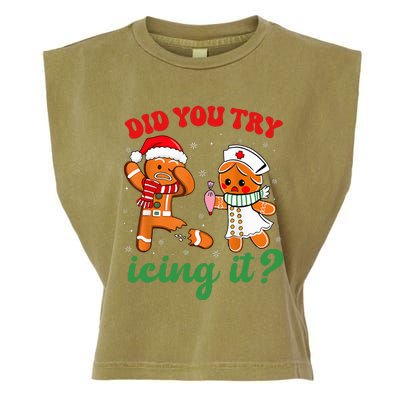 Christmas Nurse Did You Try Icing It Gingerbread Man Garment-Dyed Women's Muscle Tee