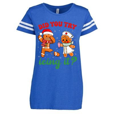 Christmas Nurse Did You Try Icing It Gingerbread Man Enza Ladies Jersey Football T-Shirt