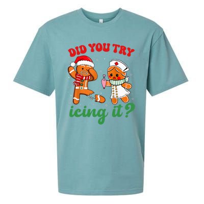 Christmas Nurse Did You Try Icing It Gingerbread Man Sueded Cloud Jersey T-Shirt