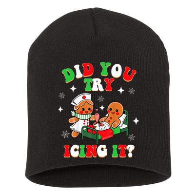 Christmas Nurse Did You Try Icing It Gingerbread Man Short Acrylic Beanie