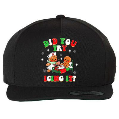 Christmas Nurse Did You Try Icing It Gingerbread Man Wool Snapback Cap