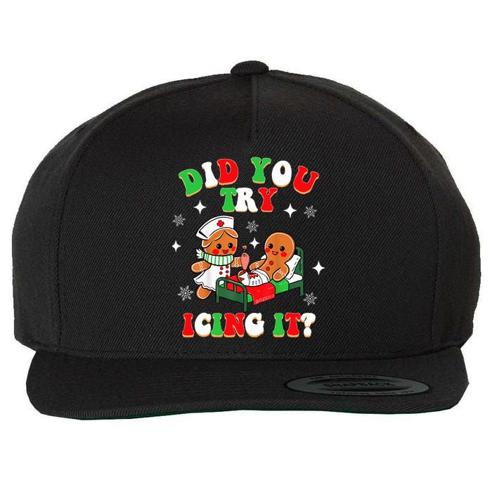 Christmas Nurse Did You Try Icing It Gingerbread Man Wool Snapback Cap