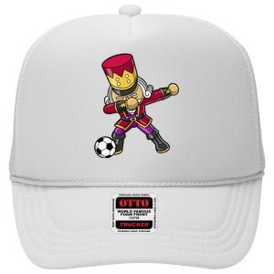 Christmas Nutcracker Dabbing Soccer Player Team Coach Dad High Crown Mesh Back Trucker Hat