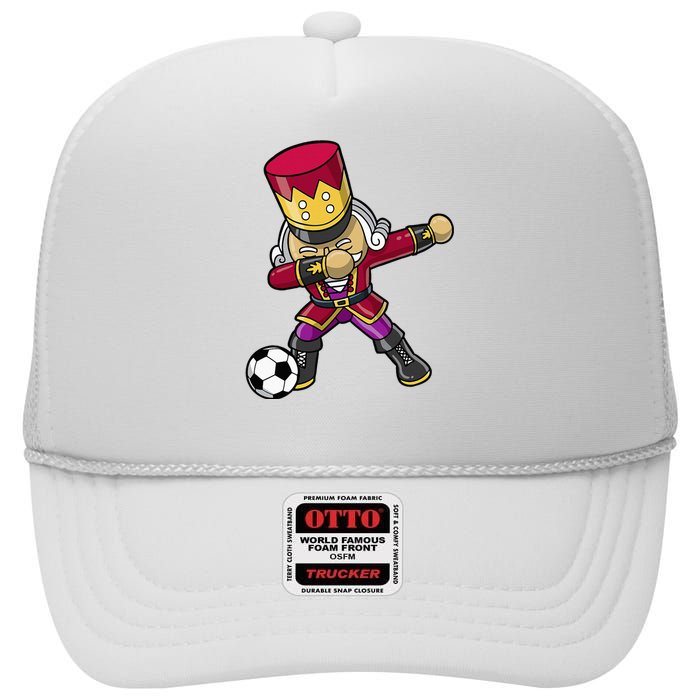 Christmas Nutcracker Dabbing Soccer Player Team Coach Dad High Crown Mesh Back Trucker Hat