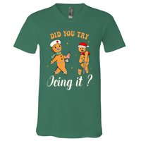 Christmas Nurse Did You Try Icing It Gingerbread Man V-Neck T-Shirt