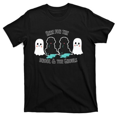 Cute Newfie Dog Halloween Ghosts Here For The Drool & Ghouls T-Shirt