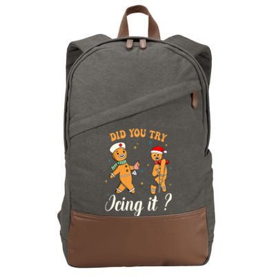 Christmas Nurse Did You Try Icing It Gingerbread Man Cotton Canvas Backpack