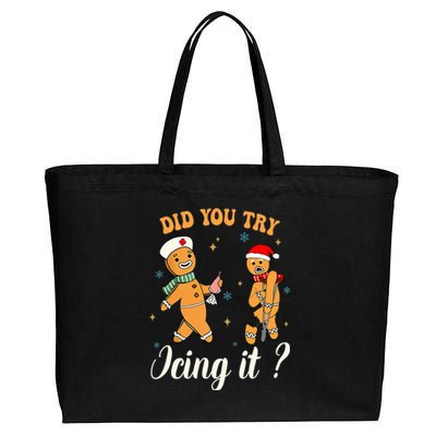 Christmas Nurse Did You Try Icing It Gingerbread Man Cotton Canvas Jumbo Tote