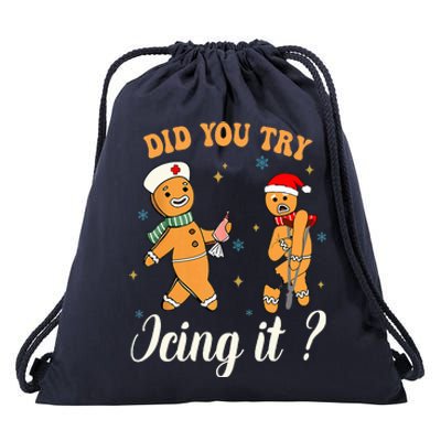 Christmas Nurse Did You Try Icing It Gingerbread Man Drawstring Bag