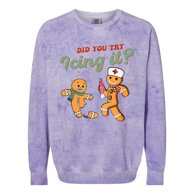 Christmas Nurse Did You Try Icing It Gingerbread Man Colorblast Crewneck Sweatshirt