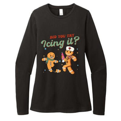 Christmas Nurse Did You Try Icing It Gingerbread Man Womens CVC Long Sleeve Shirt