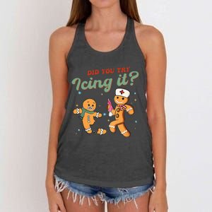 Christmas Nurse Did You Try Icing It Gingerbread Man Women's Knotted Racerback Tank