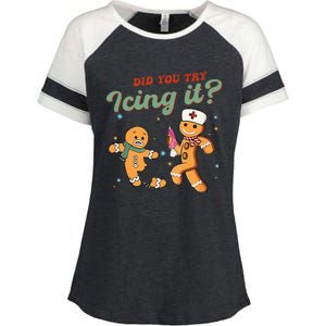 Christmas Nurse Did You Try Icing It Gingerbread Man Enza Ladies Jersey Colorblock Tee