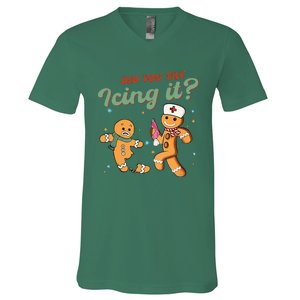 Christmas Nurse Did You Try Icing It Gingerbread Man V-Neck T-Shirt