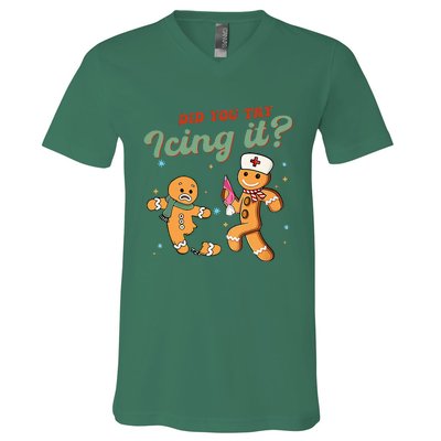 Christmas Nurse Did You Try Icing It Gingerbread Man V-Neck T-Shirt